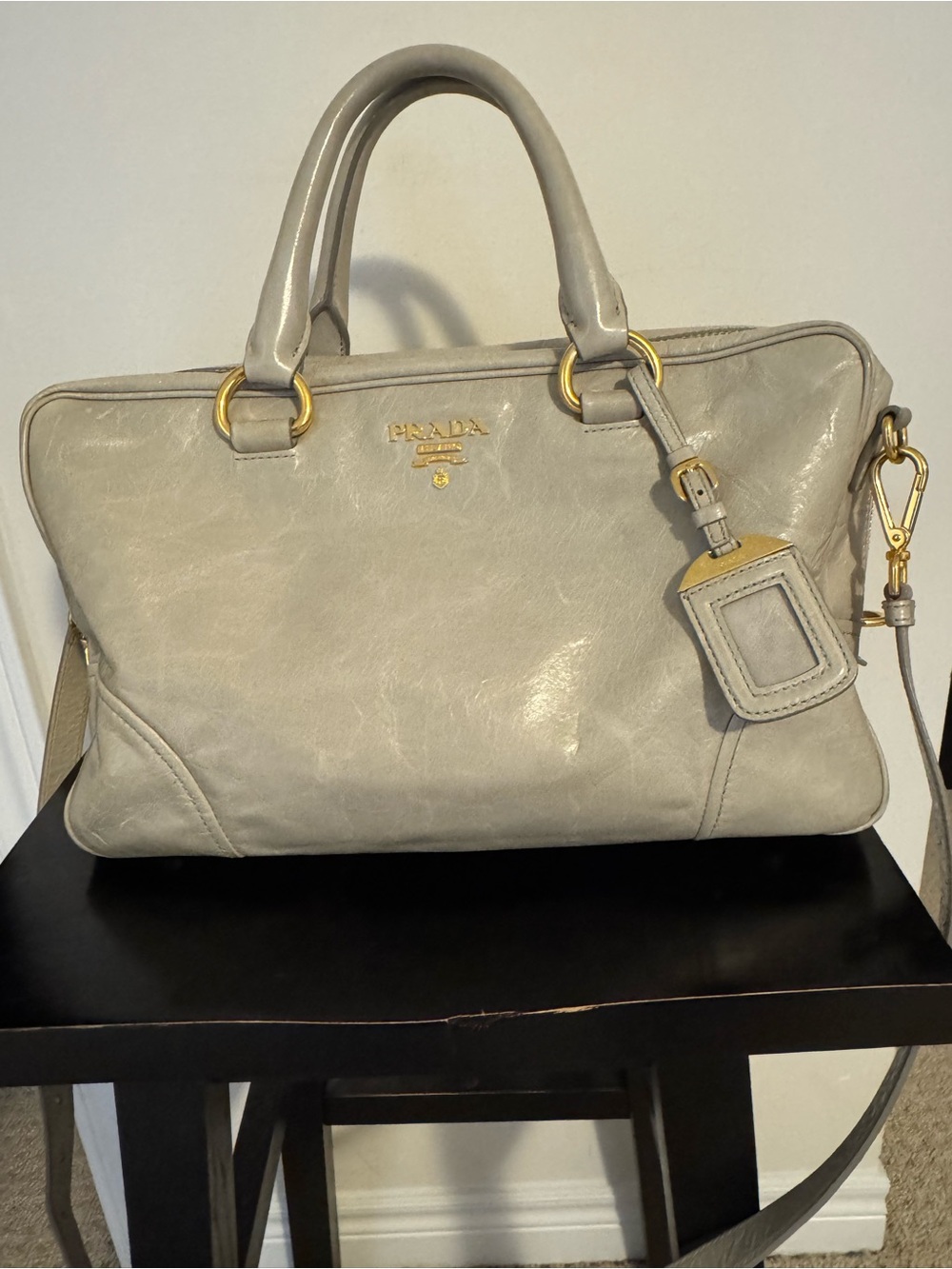 Prada Bauletto Vitello Beige Leather Bag